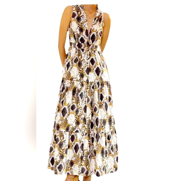Anthropologie Maeve Snake Printed Maxi Dress 
Sz 6P Neutrals Cotton Sleeveless - Picture 1 of 15